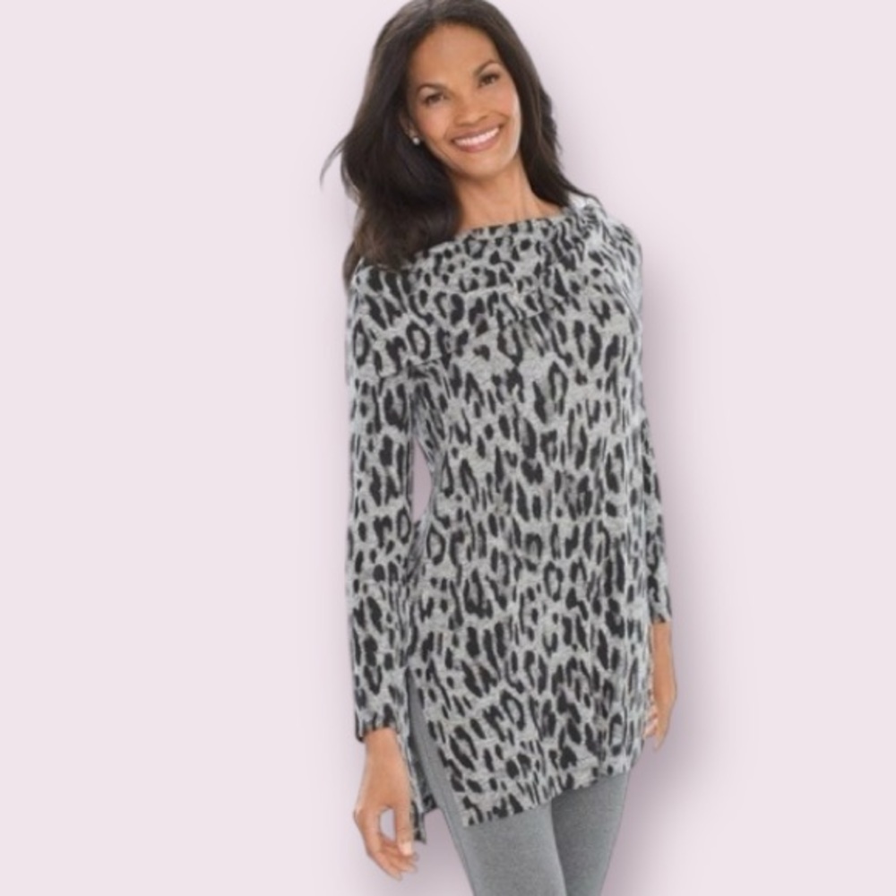 Zenergy By Chicos Black and Gray Leopard Print Tunic